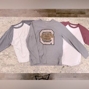 Light weight long sleeve sweatshirt and baseball 3/4 shirts - 3 total